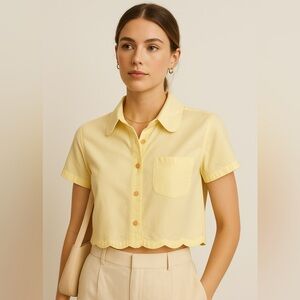 Samantha Pleet Yellow Scalloped Cotton Blouse – XS